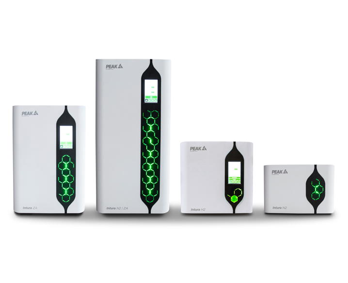 Intura series (white boxes with a black strip and green hexagon design)